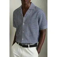 Reiss Ss Geo Jacquard Colour Block Cuban Shirt Navy/white Talla: XS | Camisas Casuales Outlet | Hombre | Azul
