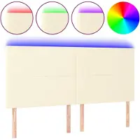 Syfax Cabecero con luces LED cuero sintético crema 160x5x118/128 cm