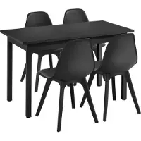En.casa [] Juego de comedor para 4 personas: mesa de comedor negra de 120x60 cm + 4 sillas negras. Mesa de cocina, mesa de comedor, silla de comedor