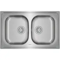 Teka Universe 80 T-XP 2C, lavabo encimera, rectangular, acero inoxidable, acero inoxidable, 2 cubetas, ovalado