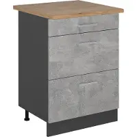 Vicco Mueble bajo de cocina R-Line Hormigón 60 cm con cajones, ET Roble, Model 54160