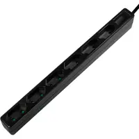 Logilink Regleta de enchufes , 6 enchufes, diseño estrecho, color negro, 1,5 metros (blíster individual)