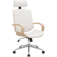 CLP Silla de oficina Dayton con reposacabezas, silla giratoria con altura ajustable, tapizada en cuero sintético, con función de inclinación y capacidad de carga de hasta 150 kg, color: natural/blanco