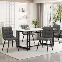 Sweiko Conjunto de mesa de comedor de 140x80 cm en color , con 4 sillas. Juego de mesa y sillas moderno para cocina. Sillas de comedor de lino en color gris oscuro. Mesa con patas de hierro