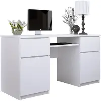 3Xeliving Escritorio: 2 cajones, color blanco mate, 135 x 77 x 50 cm