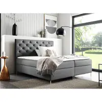 Sofello GUTTO Colchones de muelles LIDIA, 180 x 200 cm, 2 cajas de almacenamiento, topper de 5 cm, color gris, velour, patas doradas
