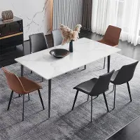 WISFOR : Mesa de comedor con apariencia de mármol, mesa de cocina para 4-6 personas, mesa rectangular de 120 cm con patas de metal antideslizantes, color blanco Bentley