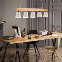 ZMH Lámpara colgante , madera blanca, 5 luces, casquillo E27. Lámpara colgante de 100 cm, con altura ajustable. Estilo rústico, metal. Lámpara para mesa de comedor, diseño moderno. (Incluye bombilla)