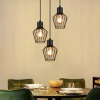 ZMH Lámpara colgante para comedor, lámpara colgante negra, lámpara colgante E27 de 3 luces, lámpara colgante de metal, lámpara colgante industrial para cocina
