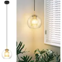 ZMH Lámpara colgante , de vidrio, con una bombilla, casquillo E27, color negro y dorado, diseño moderno con esfera de vidrio, ideal para salón, cocina, dormitorio, comedor. No incluye bombilla