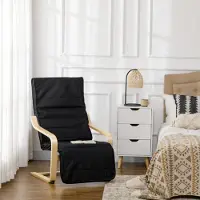 Sweiko Sillón reclinable , tumbona, reposapiés ajustable, cojín, madera y color negro, 66,5 x 94 x 100 cm