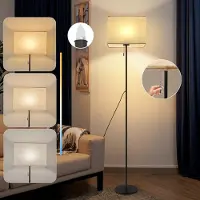 ZMH Lámpara de pie , con pantalla de tela, estilo vintage, ideal para el salón. Lámpara de pie LED regulable, con pantalla beige, interruptor de cuerda, altura de 134 cm. Lámpara para el salón
