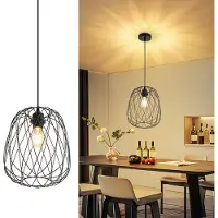 ZMH Lámpara colgante para mesa de comedor, estilo vintage, con casquillo E27, lámpara de techo colgante, color negro, metal, diseño redondo, ideal para salón. No incluye bombilla