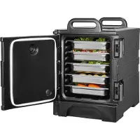 Vevor Soporte aislado para recipientes de alimentos, calentador para alimentos de 75 litros, ideal para hostelería. Incluye recipientes con doble cierre y asas