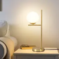 ZMH Lámpara de noche , dorada, moderna, con una sola bombilla, de metal, con interruptor y pantalla de cristal blanco. Enchufe E27. Ideal para salones, dormitorios y habitaciones infantiles