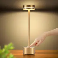 ZMH Lámpara de mesa LED recargable , sin cables, para mesita de noche, con atenuación, carga mediante USB-C, con batería, control táctil, color dorado. Lámparas de mesa