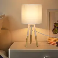 ZMH Lámpara de noche blanca, estilo rústico, para dormitorio, madera, casquillo E27. Ideal para salón, mesita de noche, dormitorio, comedor, mesa de comedor, hotel, bar, cafetería