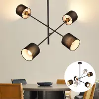 ZMH Lámpara colgante , negra, de 4 luces, estilo vintage, ideal para mesas de comedor, con pantalla de tela, casquillo E14. Lámpara colgante para salón, comedor o dormitorio. Sin bombilla incluida