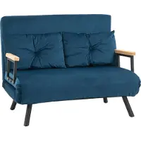 Fortuna Sofá cama Lai, sillón reclinable con función de cama, sofá abatible de terciopelo, respaldo ajustable, color azul, dimensiones 102x73x81 cm, ideal para habitaciones de invitados