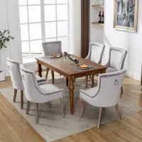 Fortuna Silla de comedor Lai, de diseño lujoso (ideal para cocina o salón, juego de 6 unidades), silla tapizada con detalles de clavos, patas de madera maciza, tapizada en terciopelo, color gris