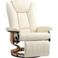 Fortuna Sillón reclinable Lai, giratorio, ideal para televisión, con función de reclinación y reposapiés, capacidad de hasta 150 kg, tapizado en cuero sintético color crema, perfecto para el salón