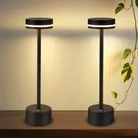 ZMH Lámpara de mesa , 2 unidades, sin cables, LED, con batería, regulable, 3000K-6500K, con puerto USB-C y control táctil, color negro. Lámparas de mesa para comedor y oficina