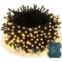 Rosikey Cadena de luces LED para árbol de Navidad, 10 metros, 100 LEDs, con batería, temporizador, 8 modos de iluminación, función de memoria, guirnalda decorativa para interiores, fiestas, jardín, luz cálida