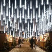 Rosikey Guirnalda de luces navideñas blanca de 4M, con 8 tubos LED, efecto "lluvia de meteoritos". Ideal para decorar árboles de Navidad, fiestas, bodas, jardines, ventanas y otros espacios