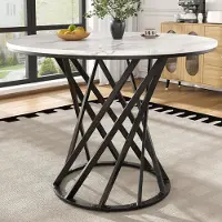Fortuna Mesa redonda Lai (80x80x76 cm), mesa de comedor, mesa de café redonda para 4 personas, ideal para comedor o sala de estar, patas de metal, tablero de MDF con diseño de mármol, patas negras