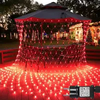 Rosikey Cadena de luces LED de 3x2 metros, 200 luces, color rojo. Malla de luces, cortina de luces. 8 modos de iluminación. Ideal para decoración interior, fiestas, Navidad