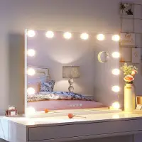 Sonni Espejo de maquillaje , 80x62 cm, con 3 opciones de iluminación de color, brillo ajustable, conexión USB y Bluetooth, aumento de 10x, espejo de pared, color blanco
