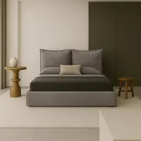 Sofello GUTTO Calounená cama gris. Cama de matrimonio con cremallera. Cojines desmontables. Superficie de descanso: 120 cm x 200 cm. Terciopelo suave. Cómoda y agradable en toda su estructura