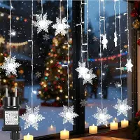 Rosikey Cadena de luces LED con 16 motivos de copos de nieve, cortinilla de luces navideñas, iluminación navideña, 96 LEDs, 8 modos. Ideal para Navidad, fiestas, decoración, bodas y jardines