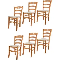 STOCK LINE t m c s Tommychairs - Juego de 6 sillas CUORE para cocina y comedor, con estructura robusta de haya lacada en color miel y asiento acolchado tapizado en tela color marfil