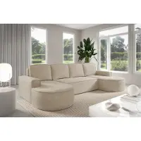 Sofello El sofá modular GUTTO Molly, en forma de L y con diseño curvo, en un color crema beige claro: ¡un diseño moderno y redondeado! Novedad de 2025 (con función de cama)