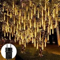 ROSNEK 288 luces LED efecto lluvia de meteoritos, luz blanca cálida, cadena de luces a prueba de agua, forma de hielo, ideal para decoración de jardines, fiestas, Navidad