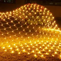 ROSNEK Cortina de luces LED 3X2M, 200 luces, 8 modos de iluminación, resistente al agua, ideal para Navidad, fiestas, jardines, red de luces, color amarillo