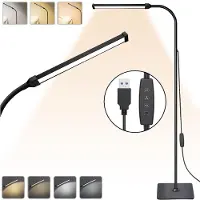 Rosikey Lámpara de pie negra, regulable. [120 LEDs, 3 modos de color y 10 niveles de brillo]. Altura ajustable hasta 140 cm. Lámpara de pie LED, ideal para lectura, para salón, dormitorio u oficina