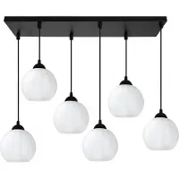Light11 HOME Lámpara colgante Costa negra de 6 luces con esferas blancas, casquillo E27 – elegante lámpara de techo para iluminación interior moderna
