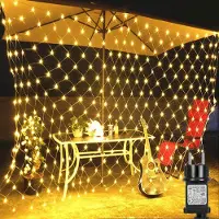 ROSNEK Cortina de luces LED de 1.5 x 1.5 metros, con 96 luces. Guirnalda de luces con 8 modos de iluminación, resistente al agua, ideal para decoración navideña, fiestas, jardines. Luz cálida