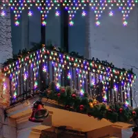 ROSNEK Guirnalda de luces LED de 4 metros con forma de estrella, cortina de luces con 8 modos de iluminación, ideal para decoración navideña, fiestas, vallas, paredes y eventos. Color: Multicolor