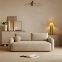 Sofello Sofa NUBE con función de cama, color melange en tonos beige, crema y marrón. Sofá moderno de tela para su salón, superficie de descanso: 204 x 144 cm
