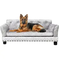WISFOR Sofá para mascotas con respaldo, sofá para perros con estructura de madera, cama para perros, dimensiones: 95 x 70 x 40 cm