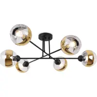 Light11 HOME Lámpara de techo ASTURIA, color negro, con 6 pantallas doradas, casquillo E27