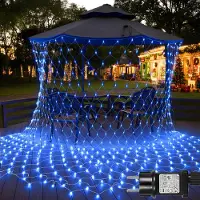 Rosikey Cadena de luces LED de 2x2 metros, 144 luces, color azul. Cortina de luces para decoración interior, fiestas y Navidad. 8 modos de iluminación