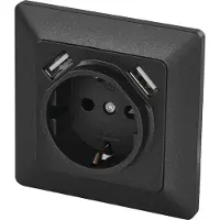 Emos Toma de corriente empotrada con 2 puertos USB Schuko, sistema 55, 5 V, 2,1 A, para cargar teléfonos móviles o smartphones, color antracita, modelo A6000.3