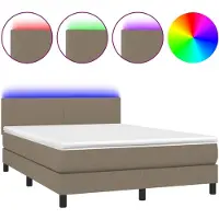 Syfax Cama box spring con colchón LED tela gris taupe 140x200 cm