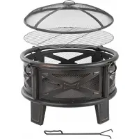 Relaxdays , brasero de 66 cm de diámetro, con rejilla para asar, protección contra chispas y gancho para colgar, ideal para exteriores, jardín o terraza, color negro/bronce