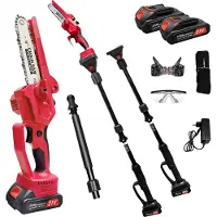 OEM Mini motosierra a batería, con extensión telescópica, motor sin escobillas, 15,24 cm, dos baterías, motosierra de litio sin escobillas