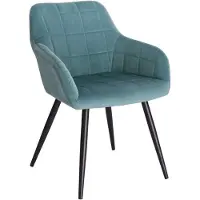 Happyment Silla de comedor de lujo – Terciopelo turquesa – Sillón con reposabrazos – Silla para el salón – Silla para la cocina – Silla tipo concha – Silla individual